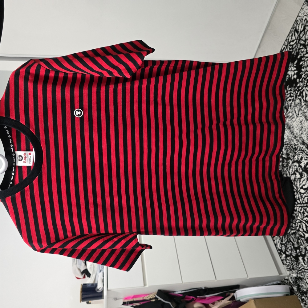AAPE Red and Black Striped Men's Shirt